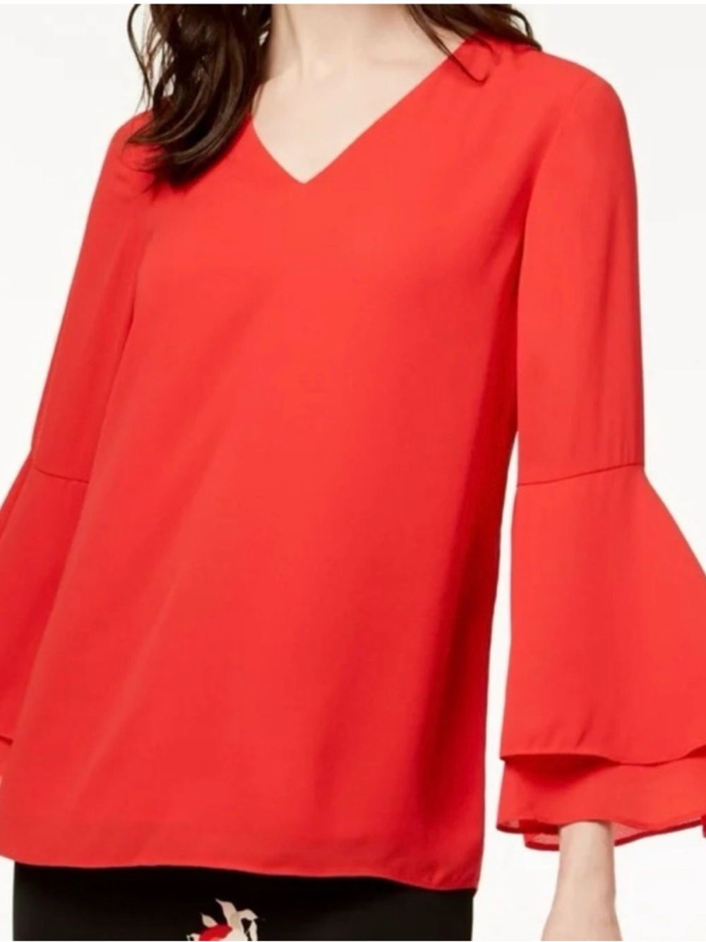 Alfani Red V-Neck Bell Sleeve Blouse